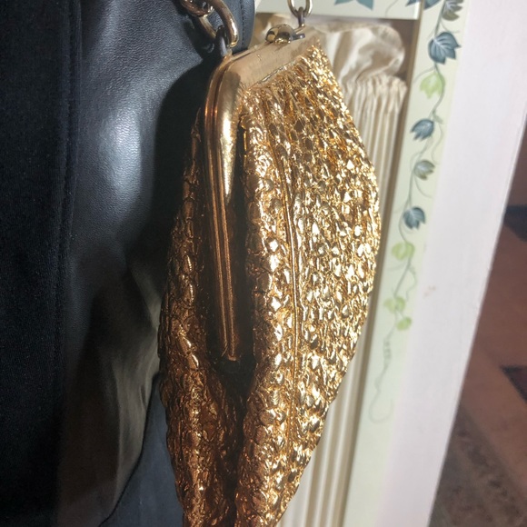 SALE💐VINTAGE (Japan 1950's) "M M" GOLD HANDBAG - Picture 13 of 16